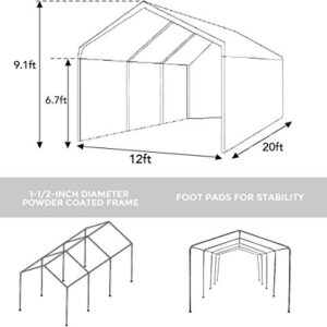 Abba Patio Carport Heavy Duty Carport with Removable Sidewalls & Doors Portable Garage Extra Large Car Canopy for Auto, Boat, Party, Wedding, Market stall, 12 x 20 ft with 8 Legs, Beige