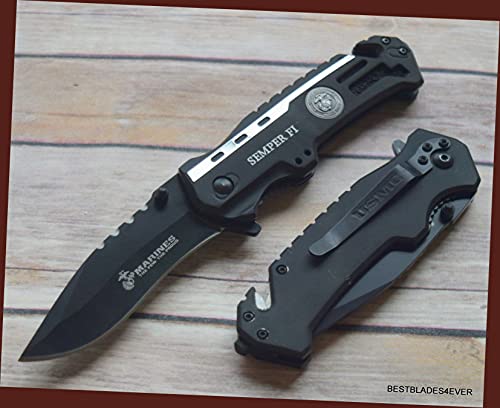 Mtech Officially Licensed U.S.M.C Spring Assisted Tactical Knife Rescue Combat Sharp Blade