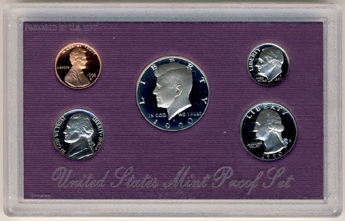 1990 S Clad Proof 5 Coin Set in Original Government Packaging Proof