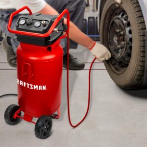 Craftsman Air Compressor, 20 Gallon Oil-Free 1.8 HP Max 175 PSI Pressure Two Quick Couplers Big Capacity, Red- CMXECXA0232043