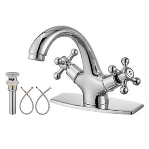 aolemi bathroom vessel sink faucet polish chrome double cross handle two knobs mixer basin tap hot and cold water for vanity single hole