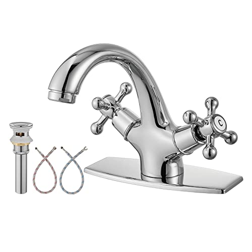 Aolemi Bathroom Vessel Sink Faucet Polish Chrome Double Cross Handle Two Knobs Mixer Basin Tap Hot and Cold Water for Vanity Single Hole