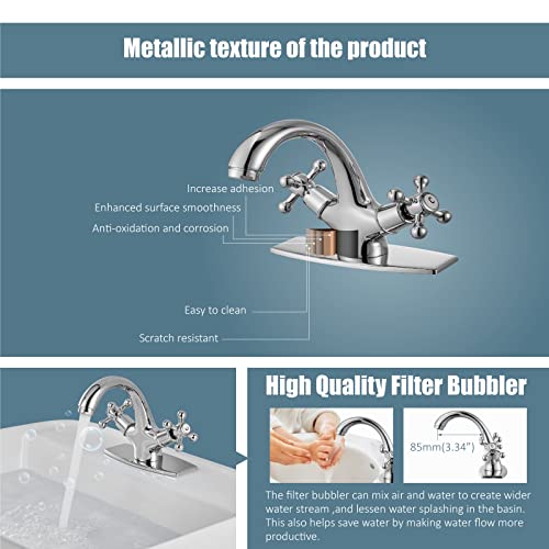 Aolemi Bathroom Vessel Sink Faucet Polish Chrome Double Cross Handle Two Knobs Mixer Basin Tap Hot and Cold Water for Vanity Single Hole