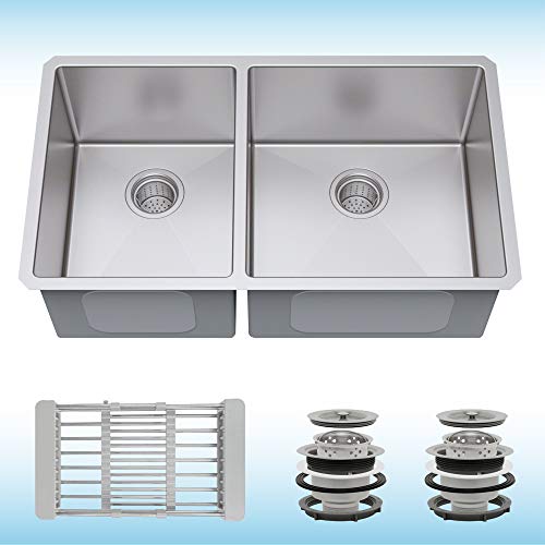 Woodbridge Kitchen Sink, 50/50 Double Bowl,33 Inch, 2 Holes,Stainless Steel MKA3319DM