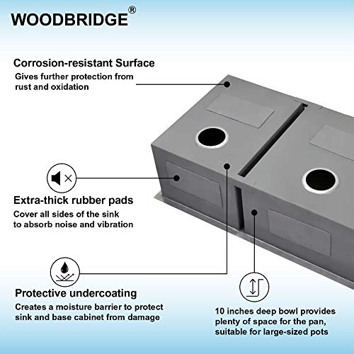 Woodbridge Kitchen Sink, 50/50 Double Bowl,33 Inch, 2 Holes,Stainless Steel MKA3319DM