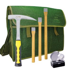 rock hammer mining kit, rockhounding geology tools musette bag chisels rock pick hammer