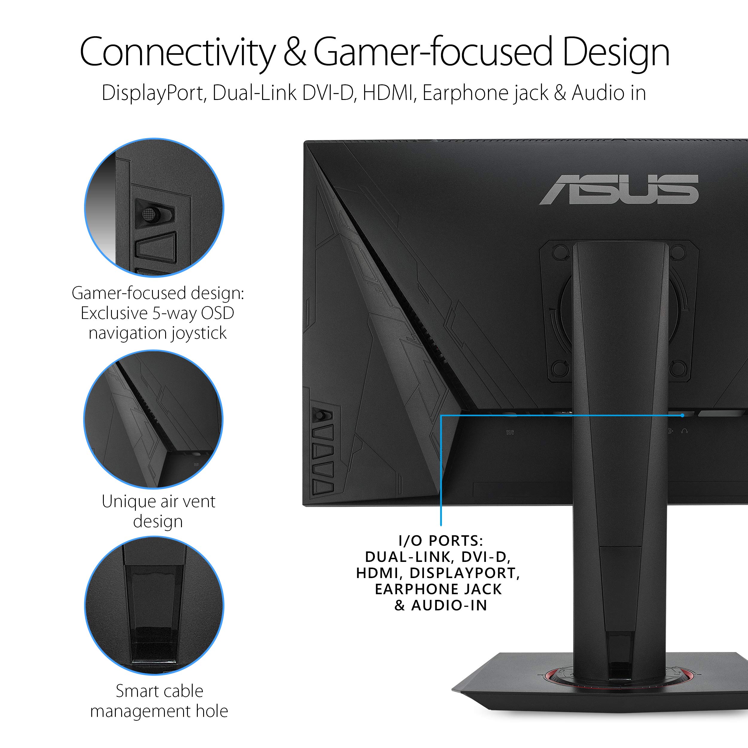 ASUS 24.5" 1080P Gaming Monitor (VG258QR) - Full HD, 165Hz (Supports 144Hz), 0.5ms, Extreme Low Motion Blur, Speaker, Adaptive-Sync, G-SYNC Compatible, VESA Mountable, DisplayPort, HDMI, DVI-D, Black