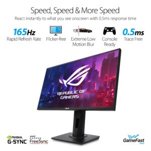 ASUS 24.5" 1080P Gaming Monitor (VG258QR) - Full HD, 165Hz (Supports 144Hz), 0.5ms, Extreme Low Motion Blur, Speaker, Adaptive-Sync, G-SYNC Compatible, VESA Mountable, DisplayPort, HDMI, DVI-D, Black