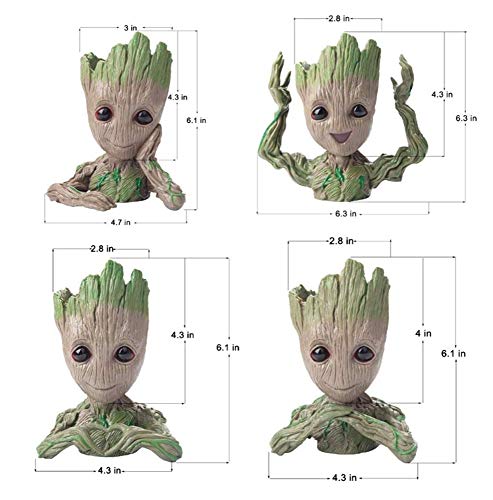 Baby Groot Flowerpot Tree Man Planter Flower Pot with Drainage Hole Pencil Pen Holder,Diligencer Office Party Ornament Christmas Birthday Gift Planter 6