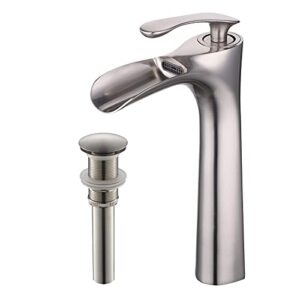 bathroom vessel sink faucet tall brushed nickel waterfall single handle bath lavatory one hole basin mixer tap commercial farmhouse lead-free faucets