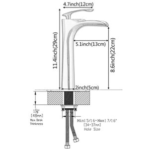 Bathroom Vessel Sink Faucet Tall Brushed Nickel Waterfall Single Handle Bath Lavatory One Hole Basin Mixer Tap Commercial Farmhouse Lead-Free Faucets