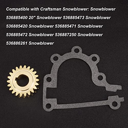 Karbay 51405MA Worm Gear with Gasket for Murray & Craftsman 2 Duel Stage Snowblowers 536886161 536886120, replaces 204167 (22 Teeth -Brass)