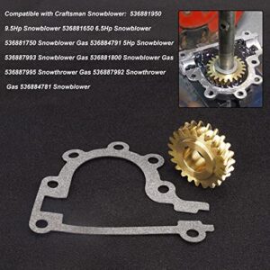 Karbay 51405MA Worm Gear with Gasket for Murray & Craftsman 2 Duel Stage Snowblowers 536886161 536886120, replaces 204167 (22 Teeth -Brass)