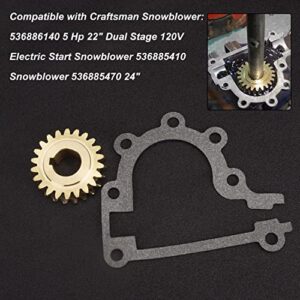 Karbay 51405MA Worm Gear with Gasket for Murray & Craftsman 2 Duel Stage Snowblowers 536886161 536886120, replaces 204167 (22 Teeth -Brass)