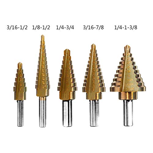 Vankcp Countersink Step Drill Bit Set with Automatic Center Punch HSS Cobalt Titanium Unibit Drill bits for Carbon Steel, Iron Plate, Steel Plate,Metal Sheet, Aluminum Case (6pcs)