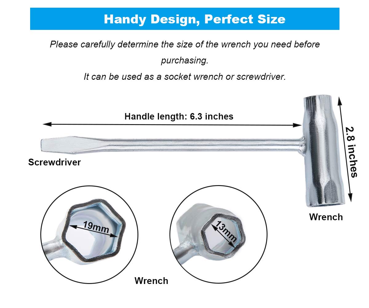 ZLKSKER Replace Combination Screwdriver and Wrench, T-Wrench 13mm x 19mm (13-by-19), Chainsaw Scrench Adjustment Tool, Socket Wrench for Spark Plug