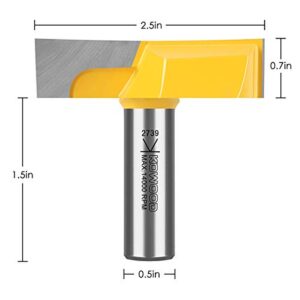 KOWOOD 1/2” Inch Shank 2-1/4” (Dia.) Bottom Cleaning Router Bits (Mortising Bit, Spoil Board Surfacing, Slab Flattening Woodworking Milling Cutter) with Carbide Tipped