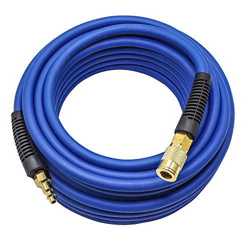 YOTOO Hybrid Air Hose, 1/4-Inch by 50-Feet 300 PSI Heavy Duty Air Compressor Hose, Lightweight, Kink Resistant, All-Weather Flexibility with 1/4-Inch Industrial Air Fittings and Bend Restrictors, Blue