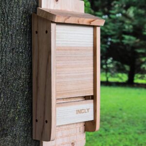 INCLY Small Bat House Kit for Outdoors 14.6"x6.7"x2.2" Shelter Box Roosting Single Chamber Natural Cedar Wood, Pre-Finished Easy to Install