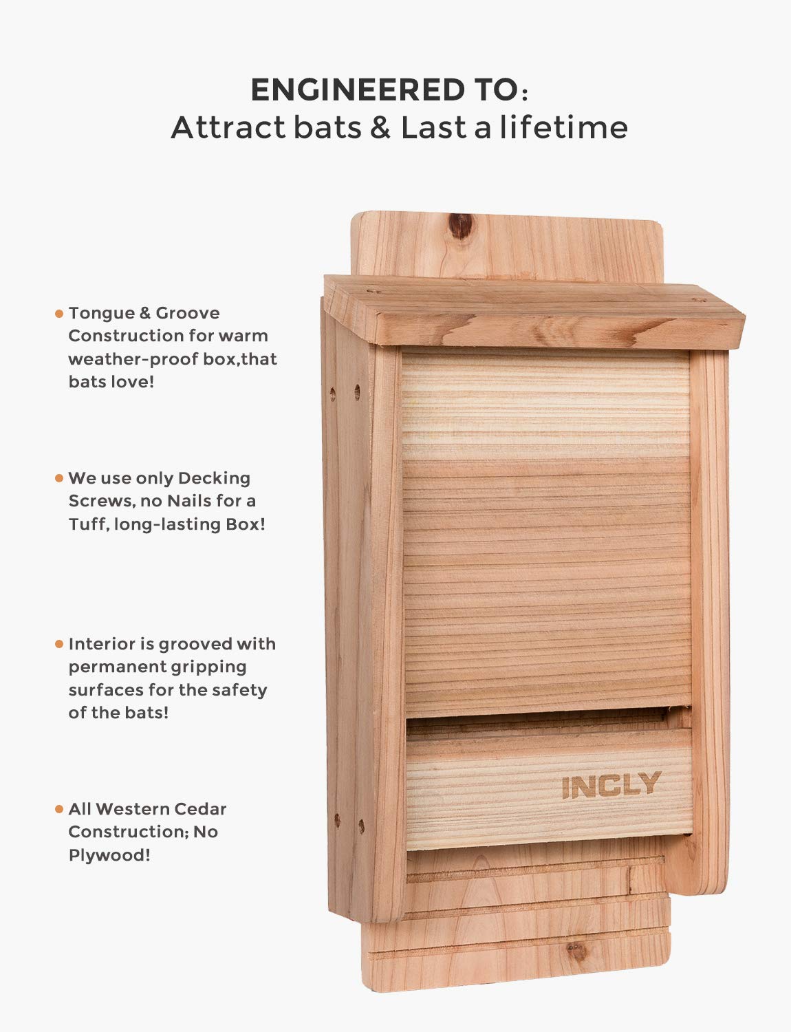 INCLY Small Bat House Kit for Outdoors 14.6"x6.7"x2.2" Shelter Box Roosting Single Chamber Natural Cedar Wood, Pre-Finished Easy to Install