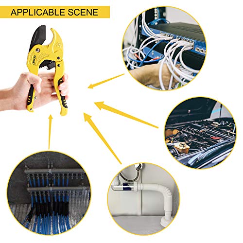 DEWILL Ratchet-type Pipe and PVC Cutter, One-hand Fast Pipe Cutting Tool, for Cutting1-5/8 inch PVC PPR Plastic Hoses and Pipe, Suitable for Home Working and Plumber