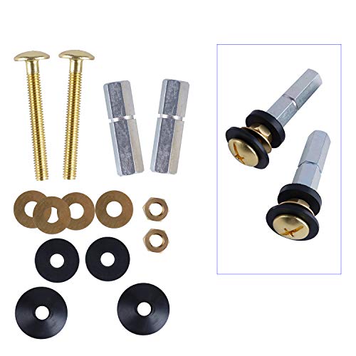 Hibbent 2 Pack Toilet Tank to Bowl Bolt Kits, Heavy Duty Bolts Toilet Bolts for Tank Solid Brass with Extra Long Nuts Easy to Install and Double Gaskets for Fastening