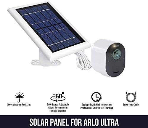 Wasserstein 2W 6V Solar Panel with 13.1ft/4m Cable Compatible with Arlo Ultra/Ultra 2, Arlo Pro 3/Pro 4, & Arlo Floodlight ONLY (White, 2-Pack) - Camera Not Included