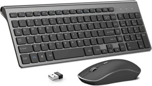 wireless keyboard and mouse,j joyaccess 2.4g ergonomic and slim wireless computer keyboard mouse designed for windows, pc, laptop,tablet - black grey