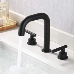 kes black faucet for bathroom sink 8-inch widespread 3 hole modern vanity 2 handle brass with supply hoses, sink drain not included, l4317lf-bk