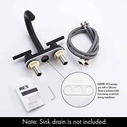 KES 4 Inch Matte Black Bathroom Faucet, 2 Handle Centerset Bathroom Sink Faucet cUPC Vanity Faucet Modern, Sink Drain Not Included, L4117LF-BK