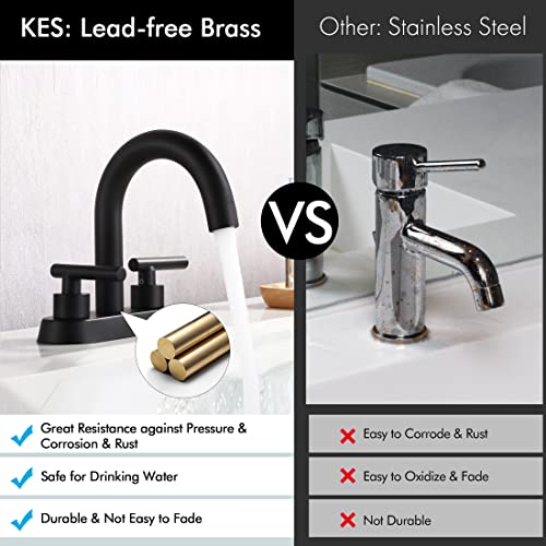 KES 4 Inch Matte Black Bathroom Faucet, 2 Handle Centerset Bathroom Sink Faucet cUPC Vanity Faucet Modern, Sink Drain Not Included, L4117LF-BK