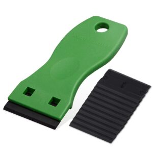 ehdis plastic razor blade scraper 1.5" plastic razor scraper tool with 10pcs double edged plastic blades for removing adhesive labels stickers decals from glass windows windshields-green