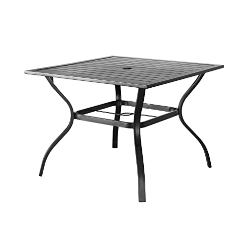 LOKATSE HOME 37" x 37" Patio Dining Table Square Outdoor Metal Steel Frame with Umbrella Hole, Black