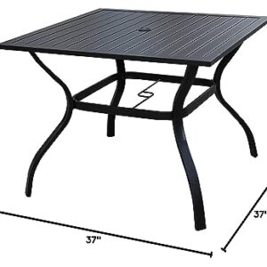 LOKATSE HOME 37" x 37" Patio Dining Table Square Outdoor Metal Steel Frame with Umbrella Hole, Black