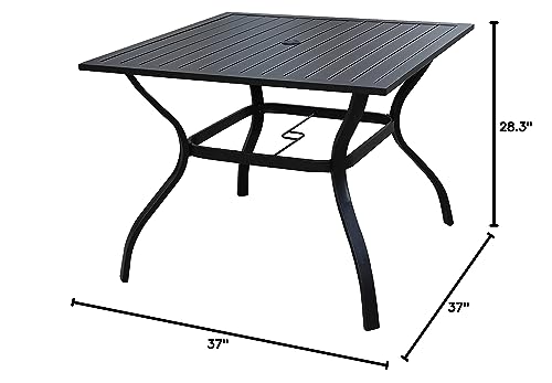 LOKATSE HOME 37" x 37" Patio Dining Table Square Outdoor Metal Steel Frame with Umbrella Hole, Black