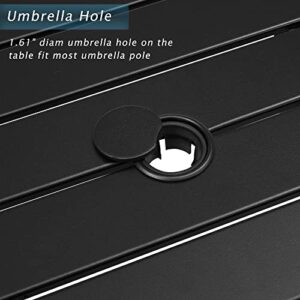 LOKATSE HOME 37" x 37" Patio Dining Table Square Outdoor Metal Steel Frame with Umbrella Hole, Black