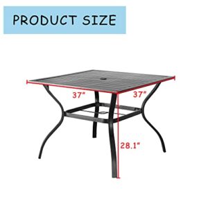 LOKATSE HOME 37" x 37" Patio Dining Table Square Outdoor Metal Steel Frame with Umbrella Hole, Black