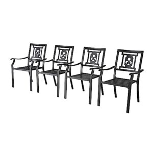 LOKATSE HOME Steel Outdoor Patio Dining Arm Chairs Set of 4 for Garden,Backyard, Kitchen, Balcony, Black