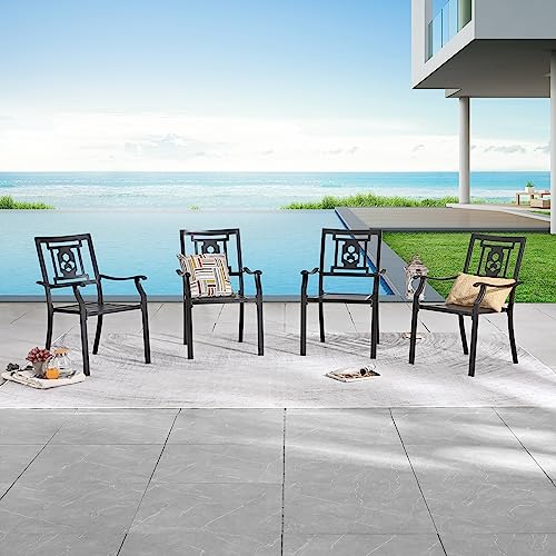 LOKATSE HOME Steel Outdoor Patio Dining Arm Chairs Set of 4 for Garden,Backyard, Kitchen, Balcony, Black