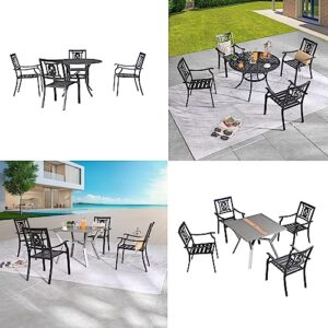 LOKATSE HOME Steel Outdoor Patio Dining Arm Chairs Set of 4 for Garden,Backyard, Kitchen, Balcony, Black