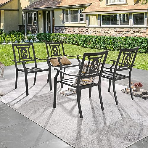 LOKATSE HOME Steel Outdoor Patio Dining Arm Chairs Set of 4 for Garden,Backyard, Kitchen, Balcony, Black
