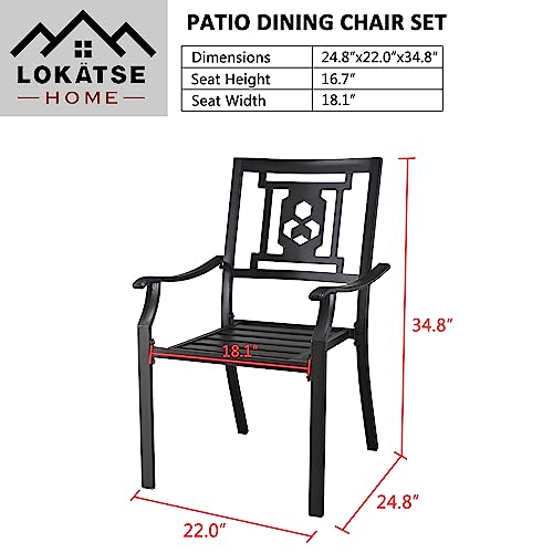 LOKATSE HOME Steel Outdoor Patio Dining Arm Chairs Set of 4 for Garden,Backyard, Kitchen, Balcony, Black