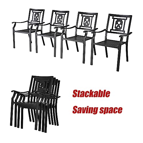 LOKATSE HOME Steel Outdoor Patio Dining Arm Chairs Set of 4 for Garden,Backyard, Kitchen, Balcony, Black