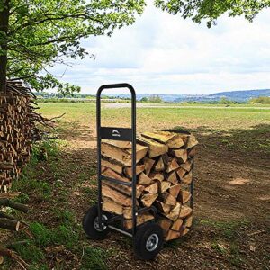 LEADALLWAY Firewood Cart Wood Hauler Fireplace Log Carrier Mover|Outdoor Indoor Heavy Duty Steel Firewood Storage Carrier Cart With 2 Pheumatic Wheels, Labour-Saving Wood Stove Accessories Tools