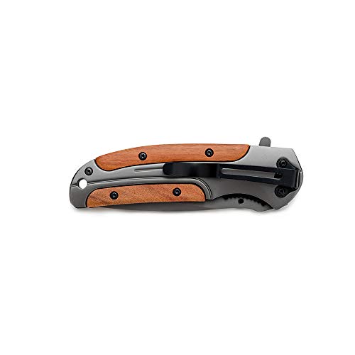 BGT Folding Pocket Camping Knife 3.5 Inches Stainless Steel Blade with Titanium Coating, Wood Handle, For Outdoor, Tactical, Survival, Hiking, Fishing and EDC