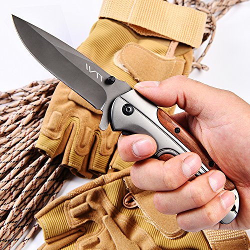 BGT Folding Pocket Camping Knife 3.5 Inches Stainless Steel Blade with Titanium Coating, Wood Handle, For Outdoor, Tactical, Survival, Hiking, Fishing and EDC