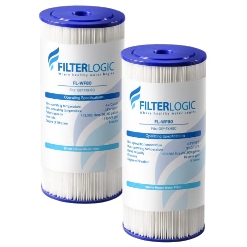 Filterlogic FXHSC 10" x 4.5" Whole House Pleated Sediment Filter, Replacement for GE FXHSC, Culligan R50-BBSA, Pentek R50-BB, DuPont WFHDC3001, American Plumber W50PEHD, GXWH40L, Pack of 2