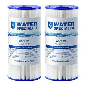 waterspecialist fxhsc 10" x 4.5" whole house pleated sediment filter, replacement for ge fxhsc, culligan r50-bbsa, pentek r50-bb, dupont wfhdc3001, american plumber w50pehd, gxwh40l, pack of 2