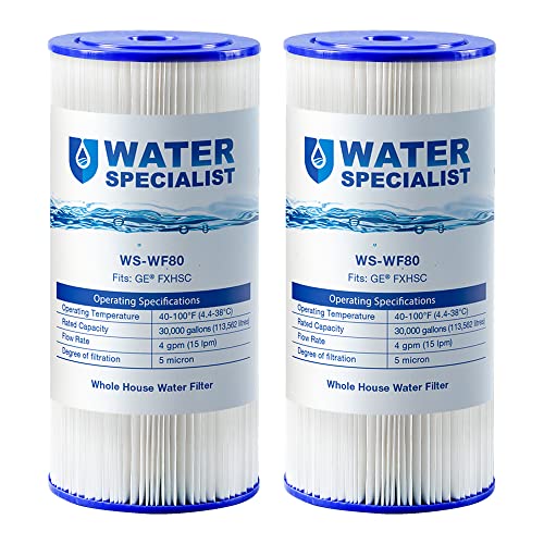 Waterspecialist FXHSC 10" x 4.5" Whole House Pleated Sediment Filter, Replacement for GE FXHSC, Culligan R50-BBSA, Pentek R50-BB, DuPont WFHDC3001, American Plumber W50PEHD, GXWH40L, Pack of 2