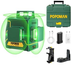 laser level 3d & 3 x 360°, line laser green popoman, usb rechargeable, self leveling and pulse mode, magnetic pivoting base, auxiliary supporting bracket, carrying case include - mtm350b